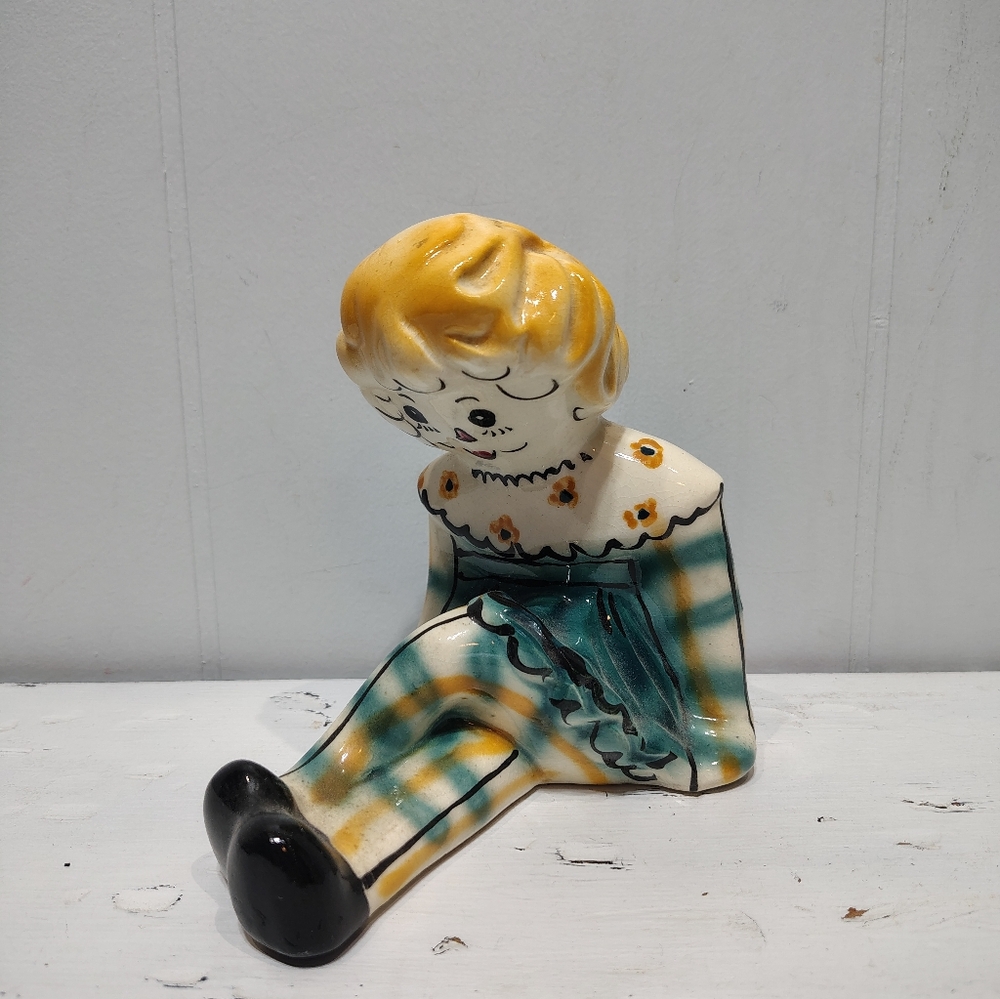 Vintage Porcelain Raggedy‎ Ann Style Doll Figurine Blonde Storybook Folk Art